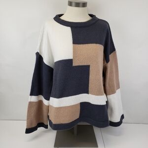 Anna-Kaci colorblock tan cream sweater size medium